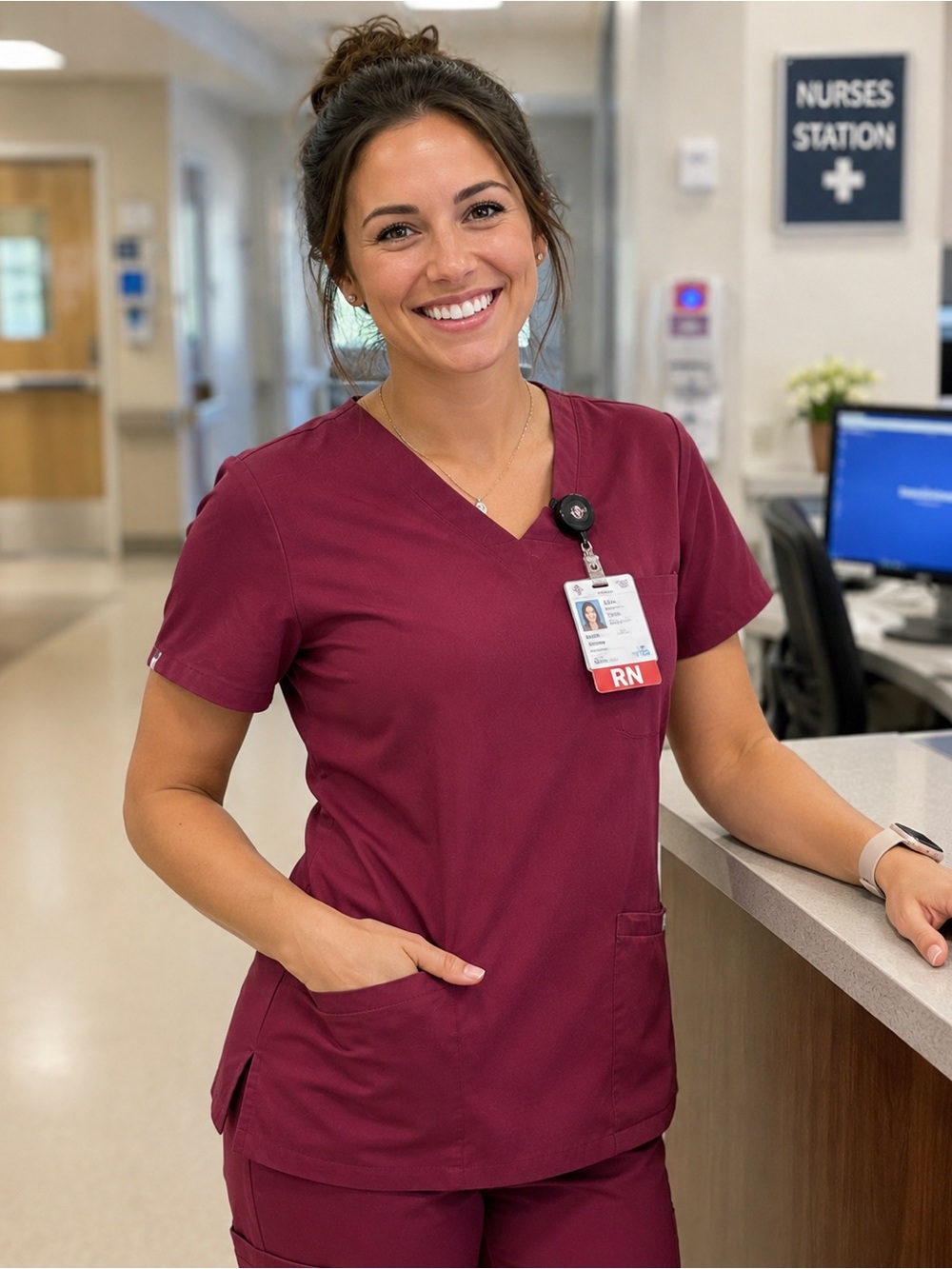 FIGS Burgundy Women’s S Short Sleeve V-Neck Scrub Top Tech collection medical